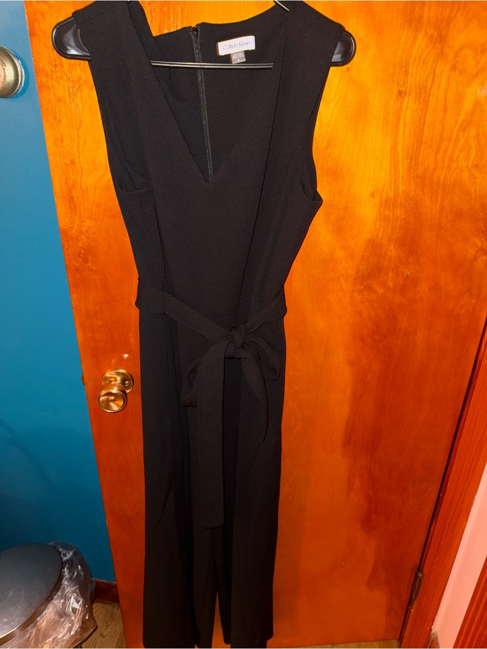 Calvin Klein Black Sleeveless Tie-Waist jumpsuit